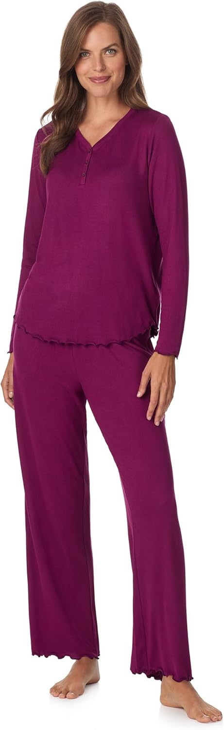 Anne Klein Womens Long Sleeve V-Neck Pajama Top & Relaxed Pant Set - Soft Brushed Sweater Knit - Cozy Sleepwear & Loungewear