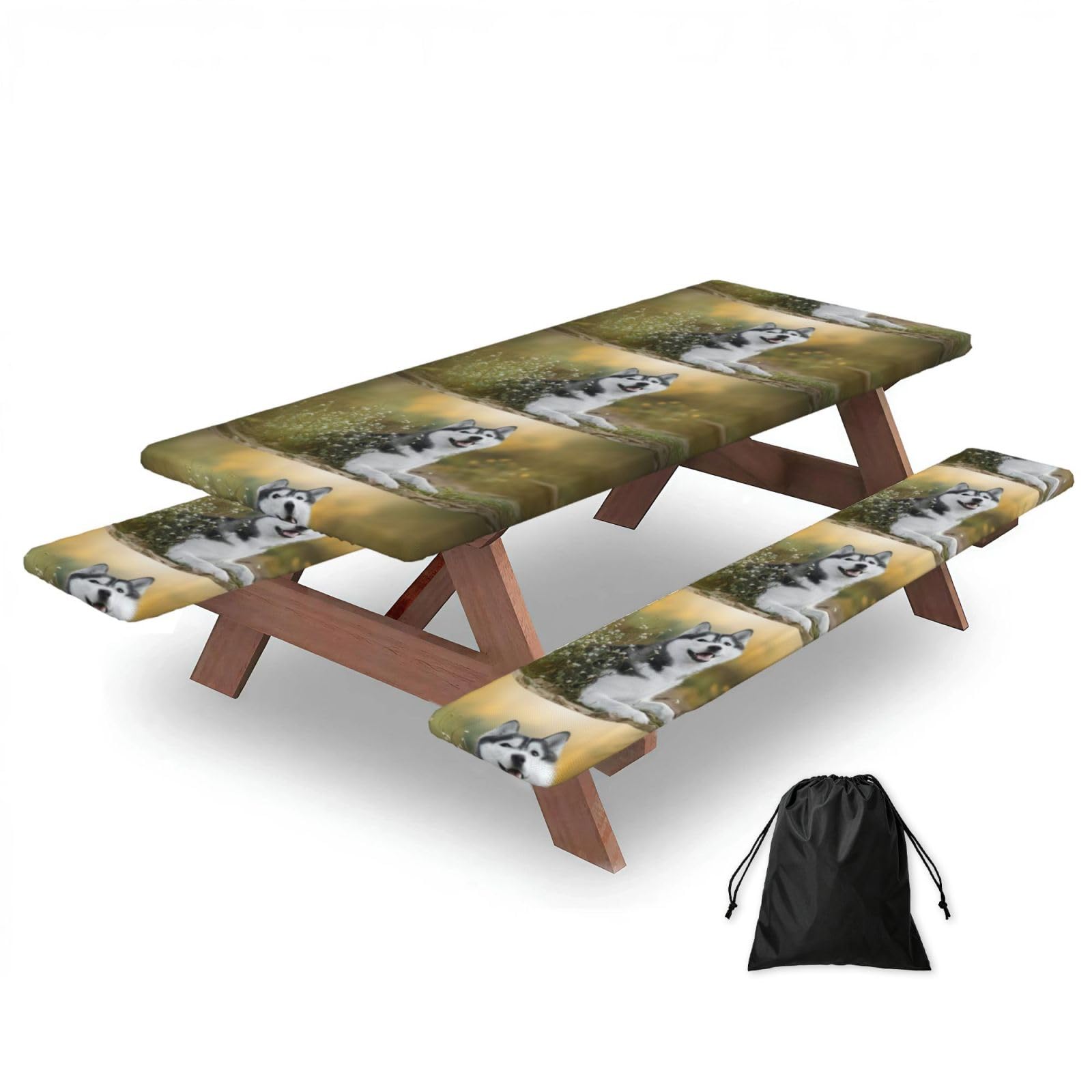 Zyjhyy Black Cute Husky Dogs Print 3 Pack Wipeable Picnic Bench Cover And Table Cover Lightweight Table Cloth For Camping Outdoor
