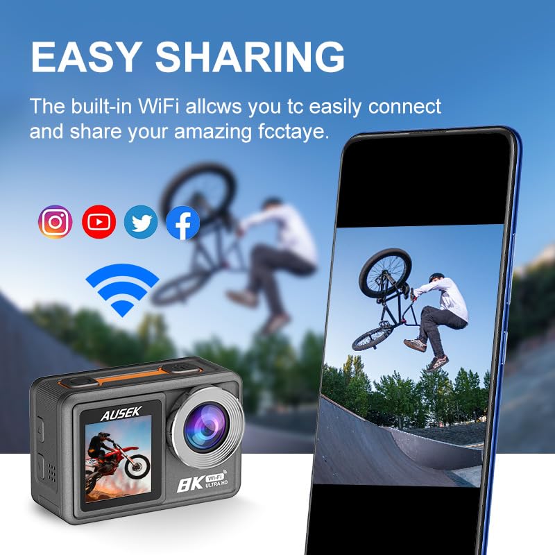 Image of ORLOV 8K Pro Action Camera with 50MP Photo | Dual Screen | 170 Wide Angle Lens | EIS Stabilization | Waterproof | Wi Fi & Remote for Youtubers, Motorcycle, Cycle Riders Helmet & Bike Camera