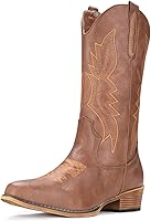 Vista 3 de IUV Botas vaqueras para mujer, botas vaqueras, botas vaqueras con punta puntiaguda, botas de media pantorrilla