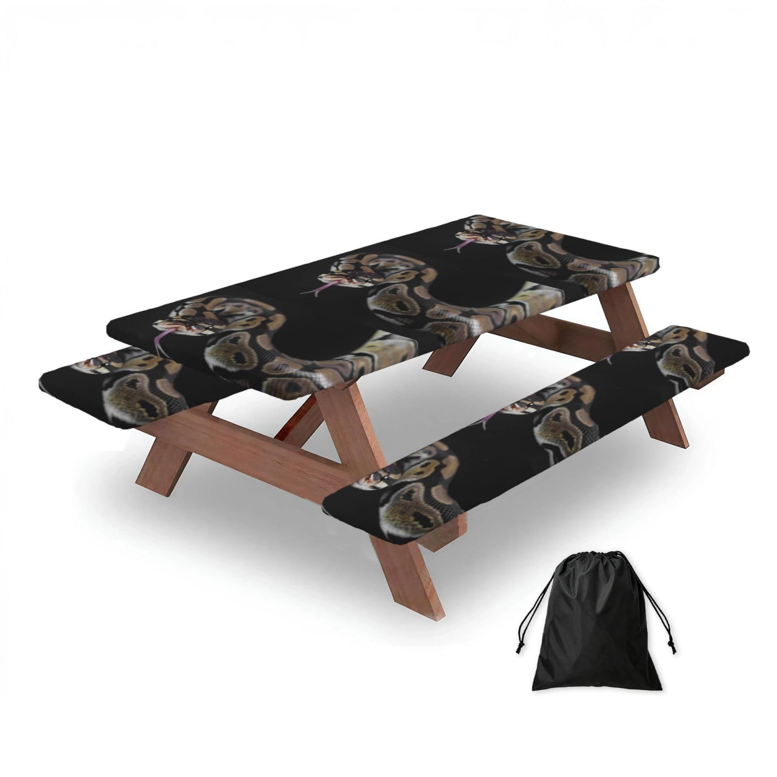 Dopklna As Picture Python Snake, Picnic Table Cover With Bench Covers -Waterproof Elastic Fitted Tablecloth For Garden Camping Patio 76X152cm