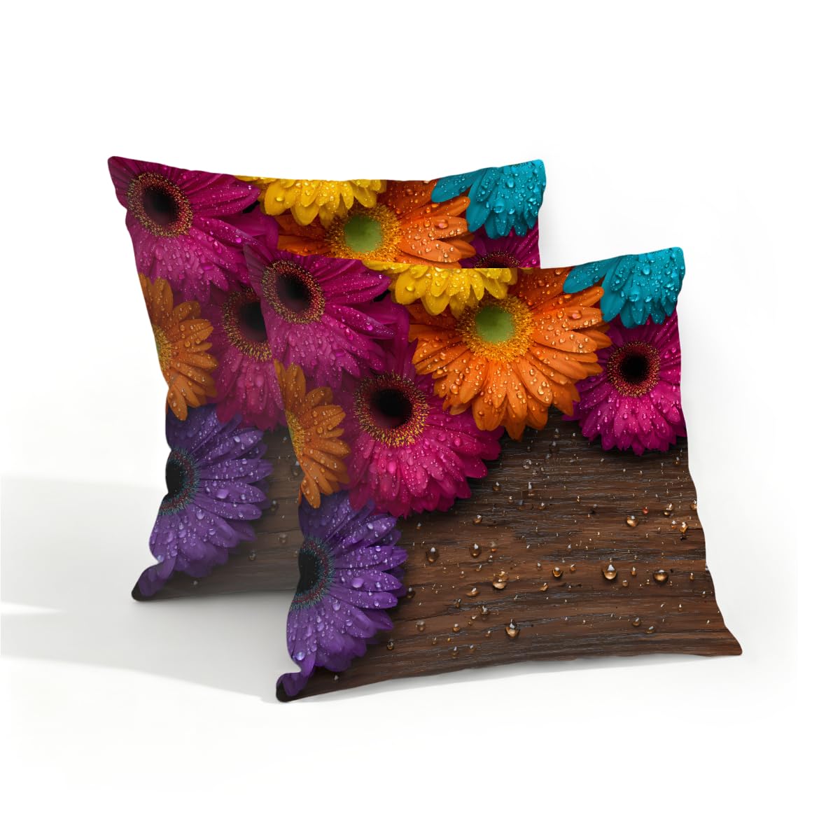 Outdoor Pillow Covers Waterproof Pillowcases 16x16in Set of 2 Vibrant Daisy Flower On Wooden Decorative Throw Cushion Case for Couch Sofa Garden Patio Furniture