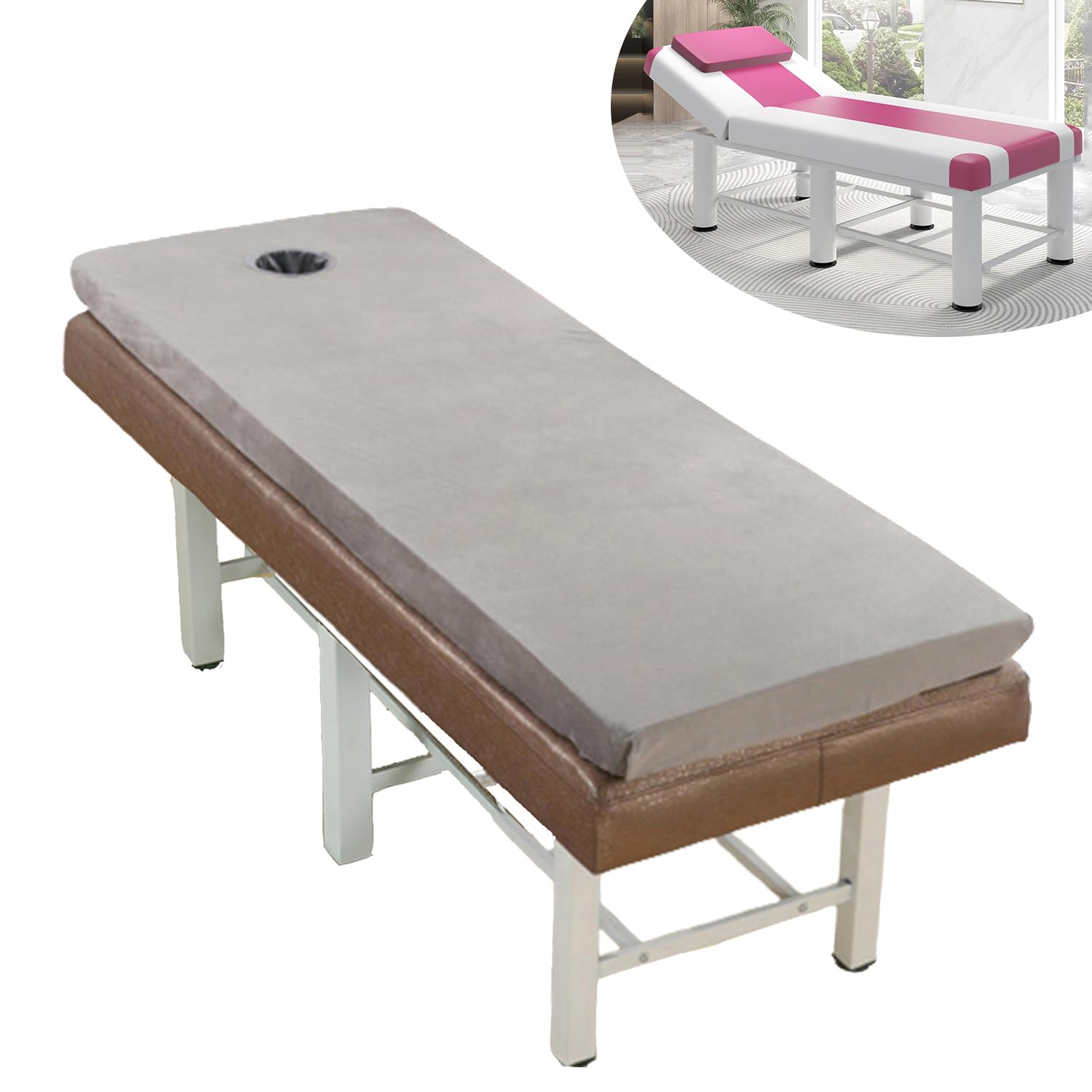 LXJDDLD Topper for Massage Bed,1.6/3.1 Inch Memory Foam Massage Table Pad,High Density Foam Lash Bed Cushion with Removable Cover,Square/Round/Trapezoidal Head Spa Bed Padding,Grey 8cm,S 70x190cm