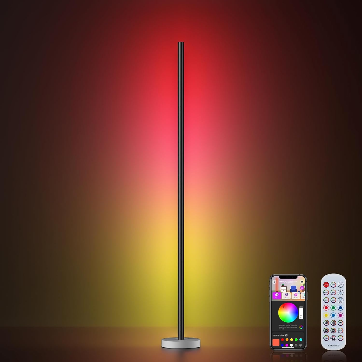 Smart RGBICW LED Corner Floor Lamp – 16 Million DIY Colors, 68+ Scenes, Music Sync, App & Remote Control, Color-Changing Ambient Lighting for Living Rooms, Bedrooms, and Gaming Rooms, Grey