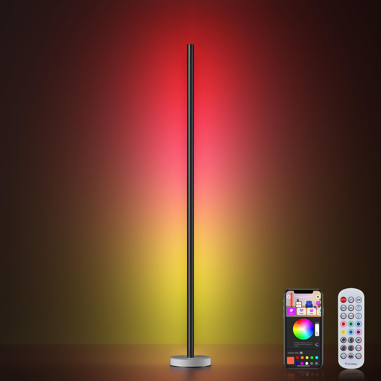 OIYN Smart RGBICW LED Corner Floor Lamp - 16 Million DIY Colors, 68+ Scenes, Music Sync, App & Remote Control, Color-Changing Ambient Lighting for Living Rooms, Bedrooms, and Gaming Rooms, Grey