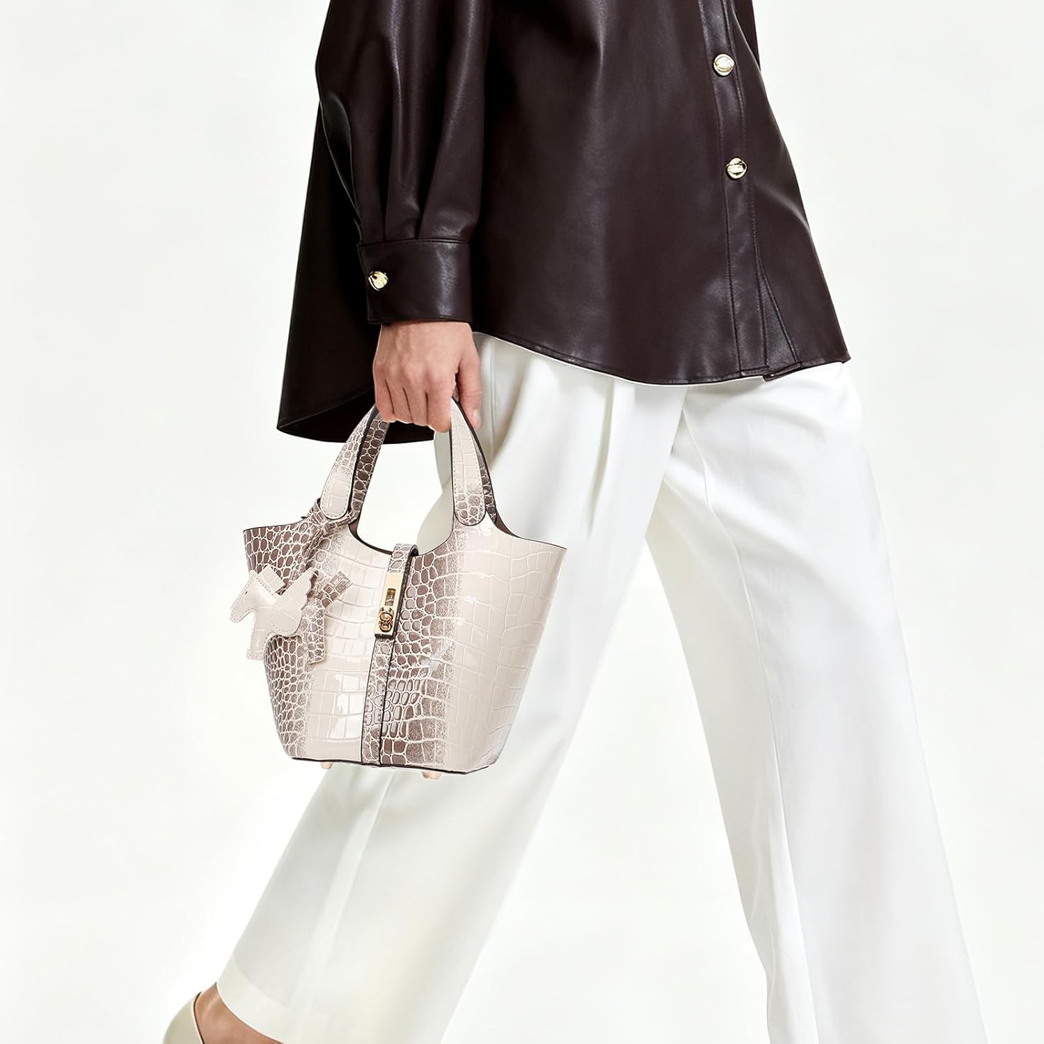 Tote Bag for Women Vegan Leather Bucket Purse for Women Top Handle Handbag Shoulder Bag with Detachable Small Purse - Image 2