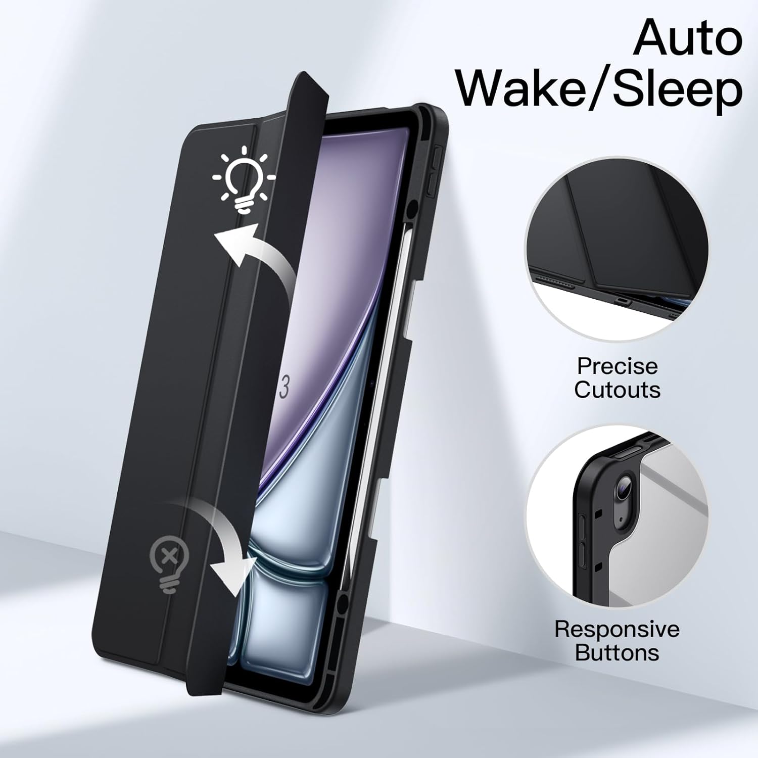 JETech Case for iPad Air 13-Inch M3/M2 (2025/2024) with Pencil Holder, Clear Transparent Back Shell Slim Stand Shockproof Tablet Cover, Auto Wake/Sleep (Black) - Image 6