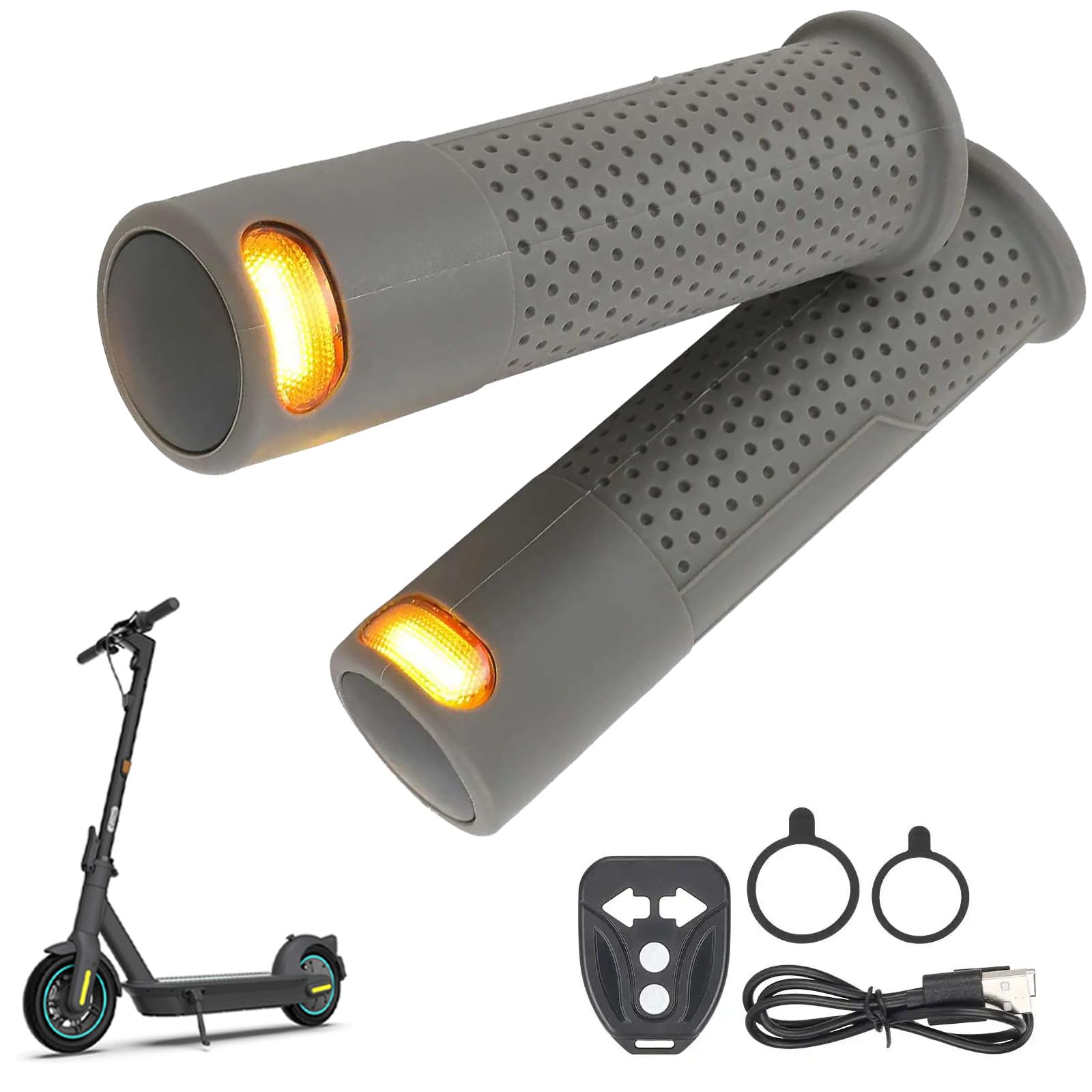Lenkergriffe für Elektroroller mit Integrierten Blinkern Wiederaufladbar für Xiaomi M365/Pro2/1S/ES/Segway Ninebot G30/G30D/G30D2 Elektroroller, Universeller LED-Blinker