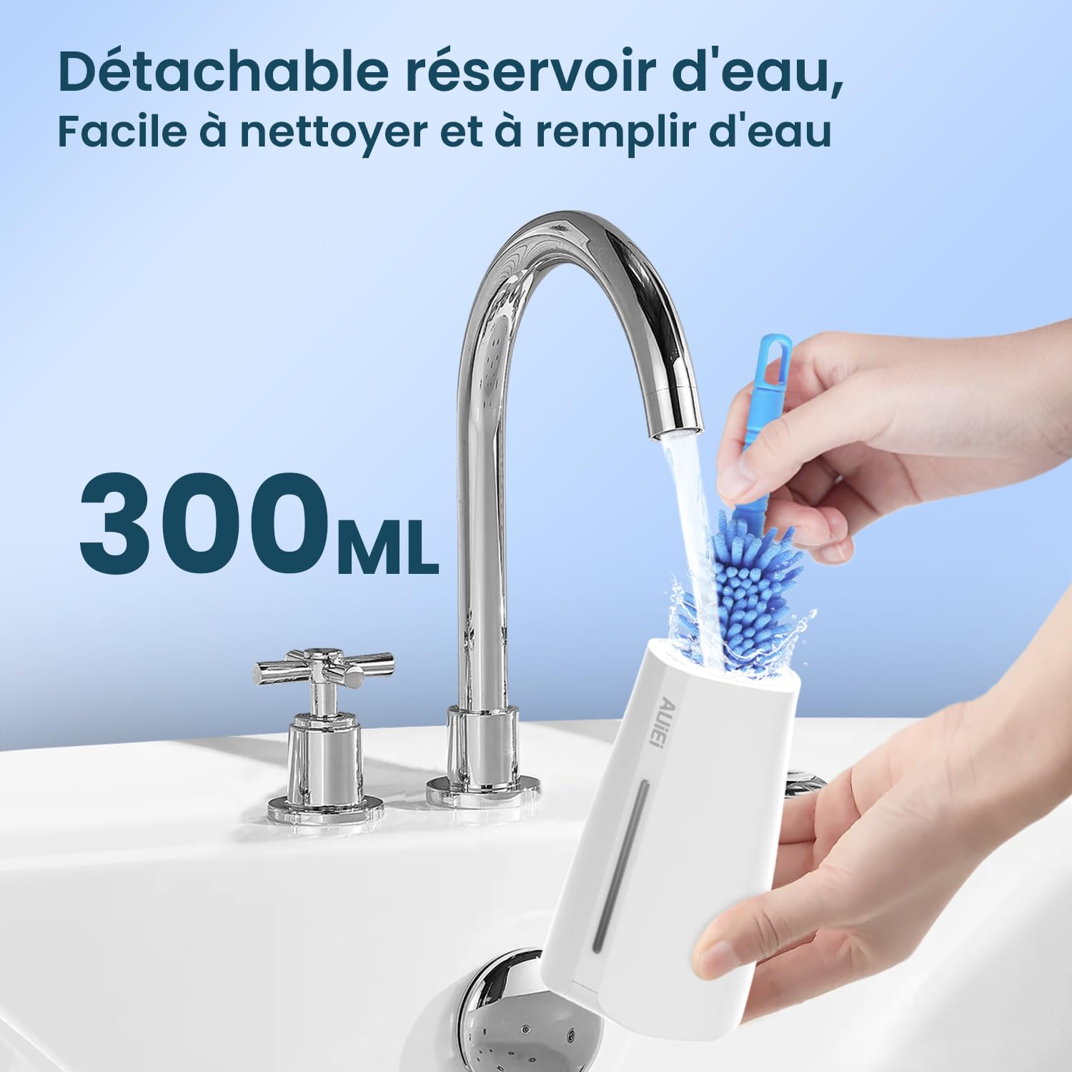 AUIEI Jet Dentaire Hydropulseur Portable Water Flosser, Irrigateur Oral 5 Modes et 8 Buses,Réservoir 300ML, USB Chargé, Étanche IPX7,Convient Gencive Sensible (Blanc)