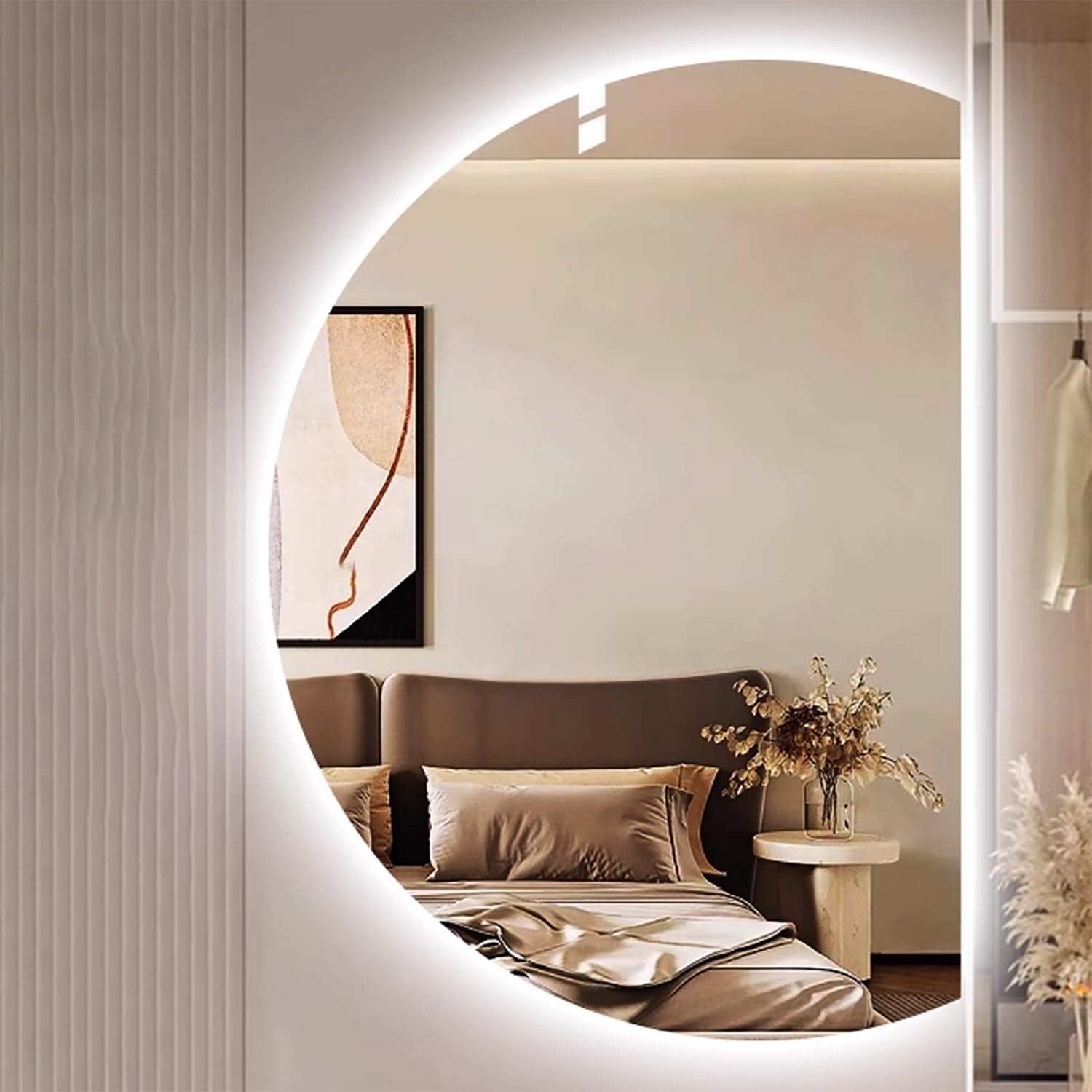 WQZzjm Dimmable LED Bathroom Mirror, 35in AntiFog Makeup Mirror with 3 Colors, Modern Smart Design for Home Decor, Right Semicircle Shape, Backlit Vanity Mirror (Left Semicircle 43in/110cm)