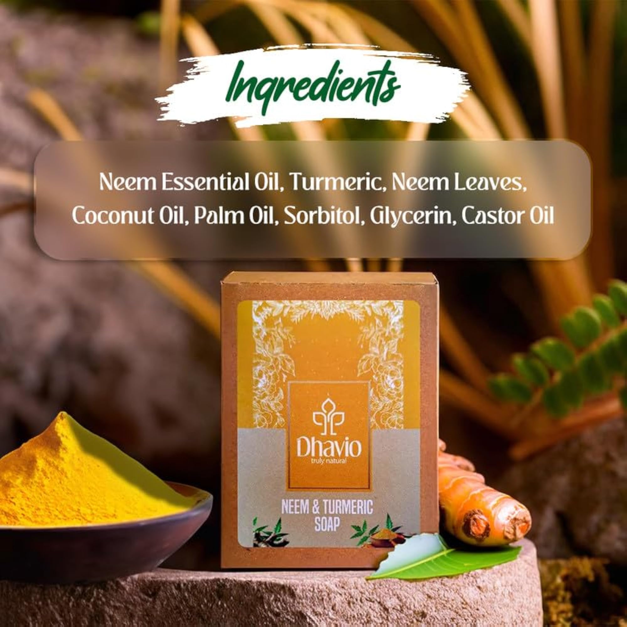Neem & Turmeric Soap, 100g, Antibacterial & Skin-Soothing
