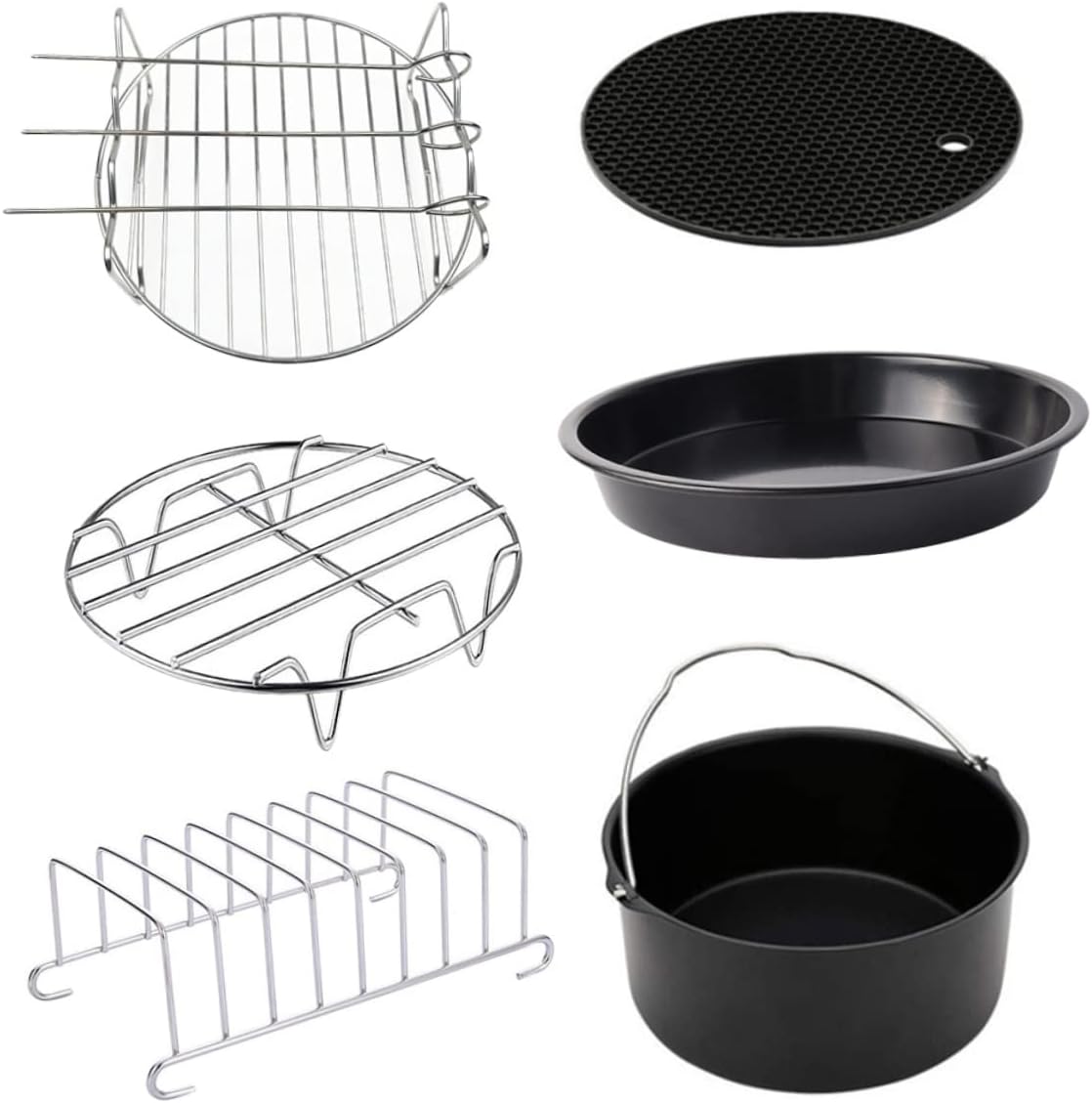 6pcs Air Fryer Accessories Set Baking Pans Pizza Tray Rack for Versatile Cooking for Cakes Pies Dishes Food-grade Material