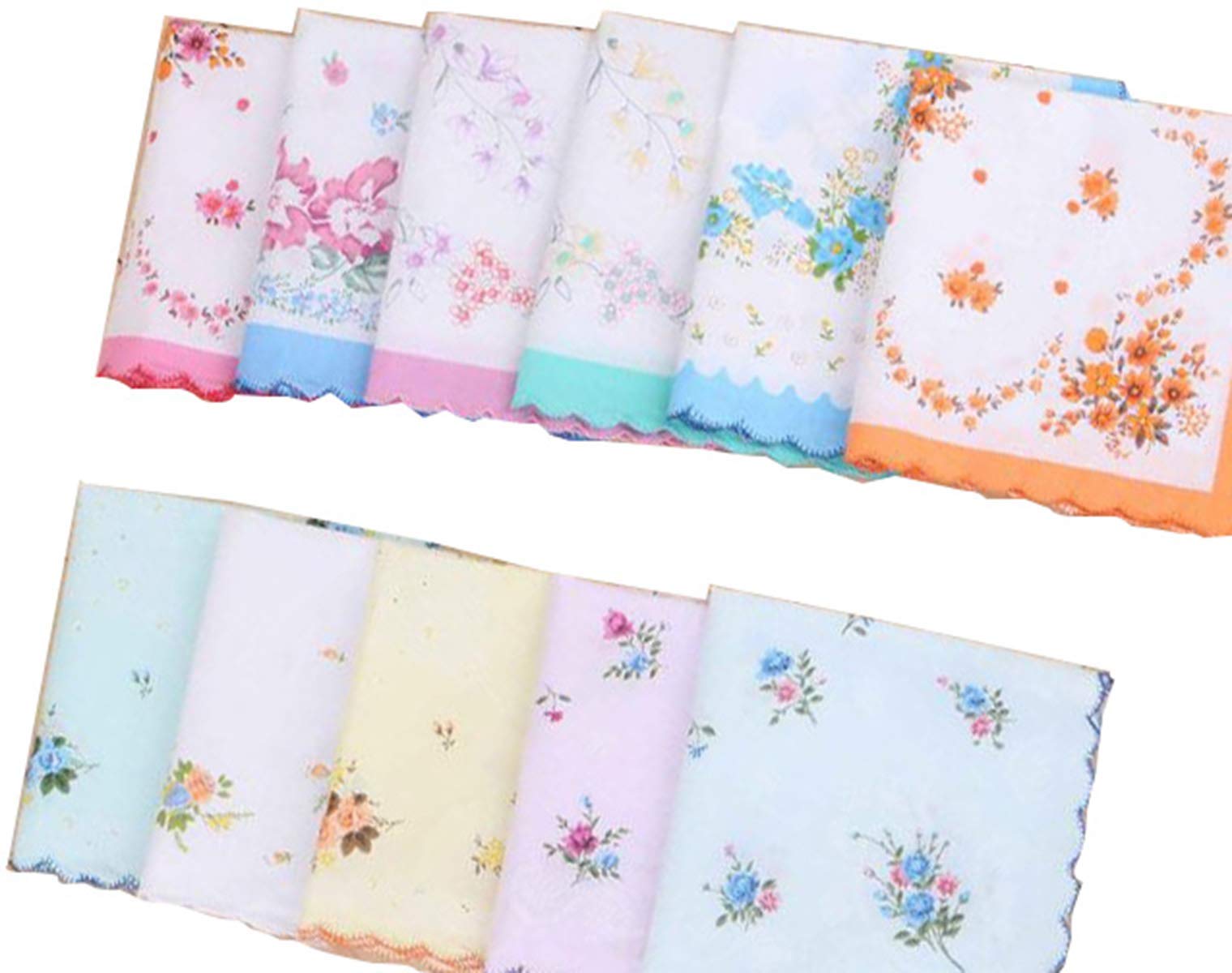 Forlisea Womens Beautiful Cotton Floral Handkerchief Wendding Party Fabric Hanky 10pcs 2