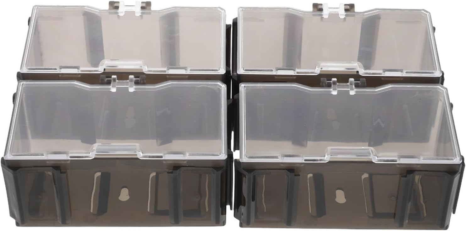 KICHOUSE 4 Pcs Black Plastic Display Boxes for Action Figure and Mini Figures, Stackable Miniature Display Cases with Wear-Resistant Multifunctional Storage for Home and Office