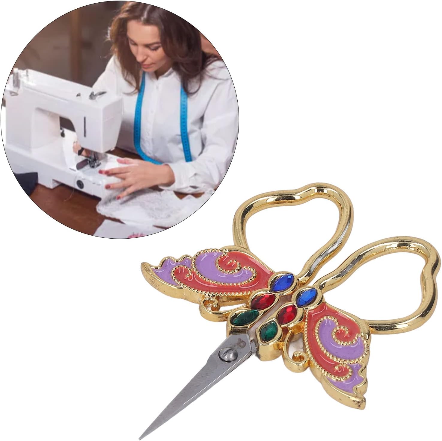 Home Scissors, Incisive Blade Butterfly Appearance Sewing Scissors for DIY Art Work, 3.3 inch Shears Cross Stitch Knitting Scissor