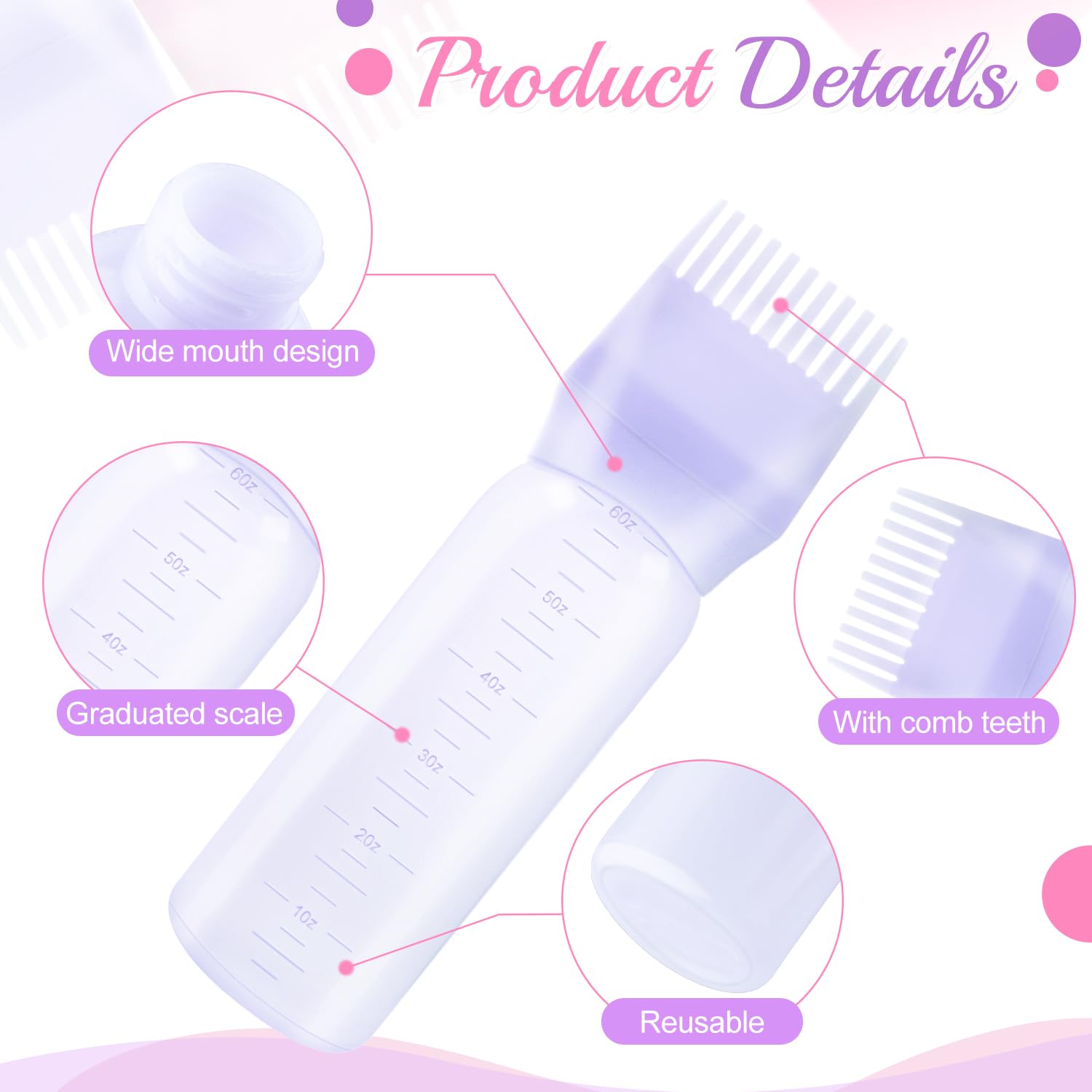 6PCS 6oz/180ml Root Comb Applicator Bottle,Hair Oil Applicator with Comb,Plastic Hair Dye Bottle Applicator Brush with Graduated Scale
