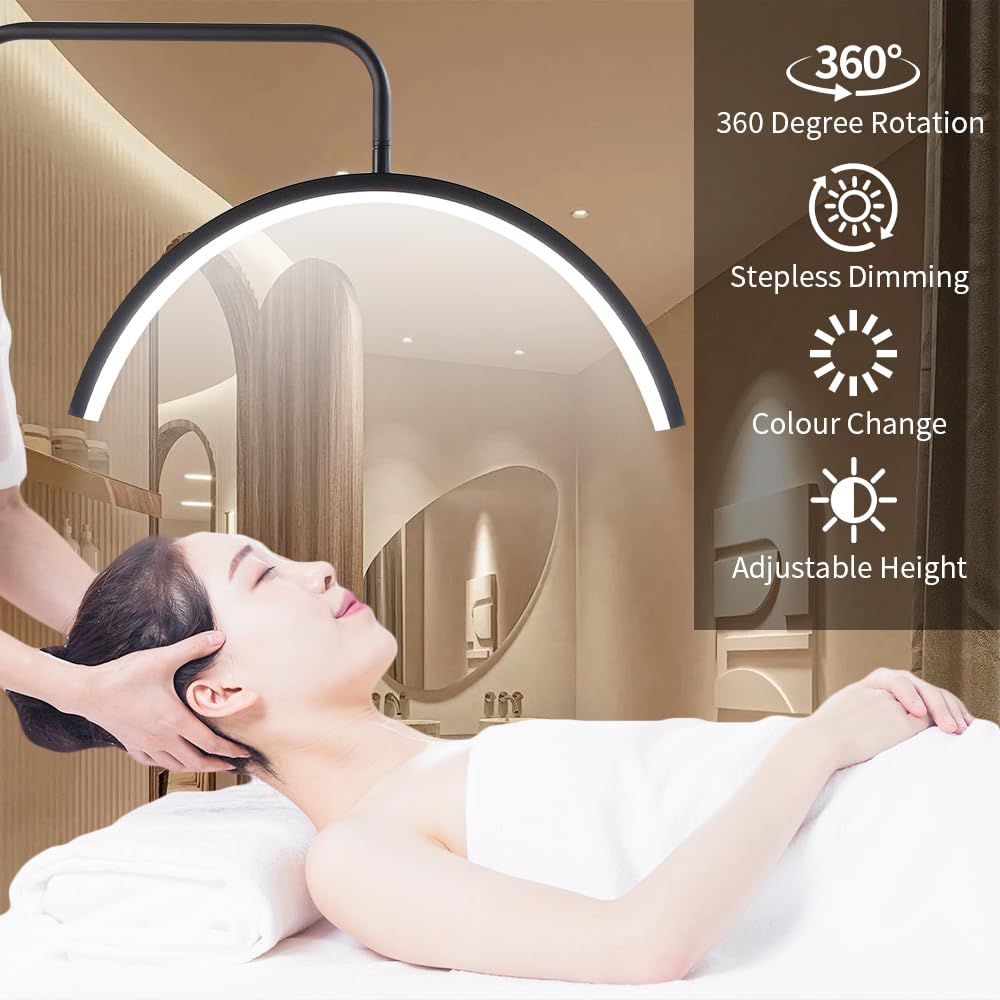 duowelly 48w Lampada Mezza Luna Estetica con Comando a Pedale,Lampada Extension Ciglia Professionale,Lampada Lashmaker,Luce Led Centro Estetico,Lampada Da Terra Nera Estetista per Unghie,Tattoo