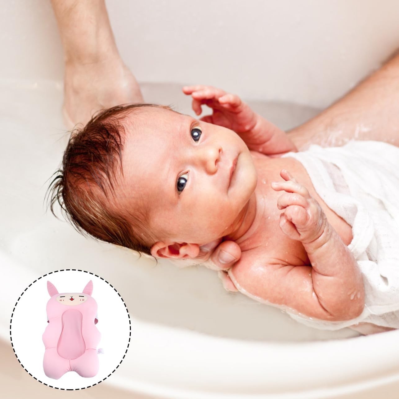 MERRYHAPY 1pc Bath Cushion Bath Seat Support for Newborns Soft Mesh Material for Gentle Bathing Fits Sink Tub Skin-Friendly Design Pink Bunny