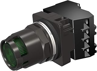 Siemens 52BT6J3AV Heavy Duty Illuminated Pushbutton Unit, 30mm, Green, Extended Button, Momentary, 1NO+1NC Contact, 480V AC Transformer, Incandescent Bulb, BlackMax, Watertight/Oi…