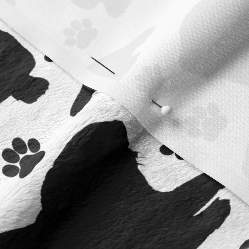 Spoonflower Fabric - Pugs Paws Large Paw Prints Pug Black White Dogs Cute Canine Puppy Printed on Minky Fabric by The Yard - Sewing Baby Blankets Quilt Backing Plush