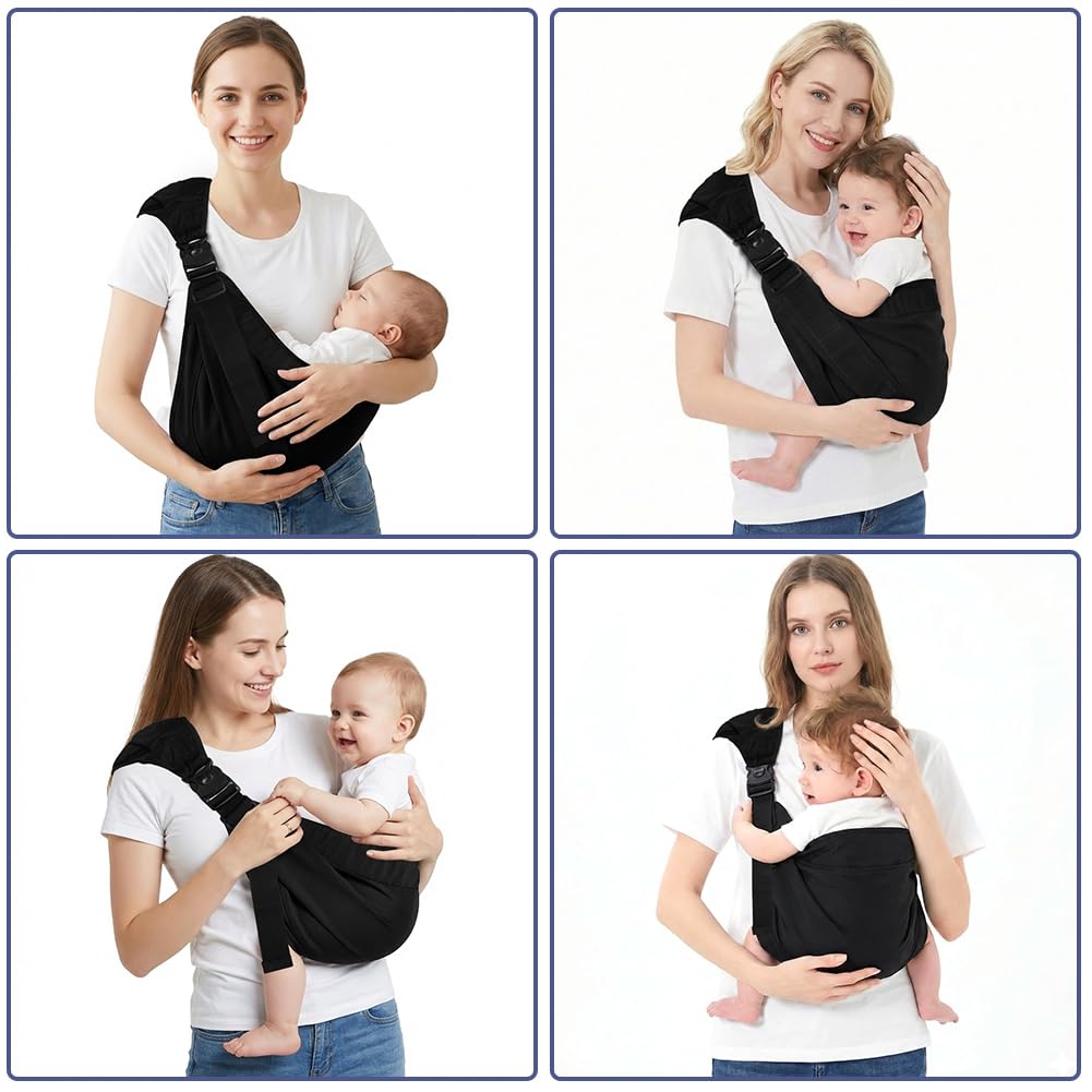 Baby Carrier, Portable Toddler Sling Carrier with Adjustable Thick Shoulder Straps, Soft Baby Sling for Newborn Up to 3-24 Months, Breathable and Comfortable(Black) — view 7