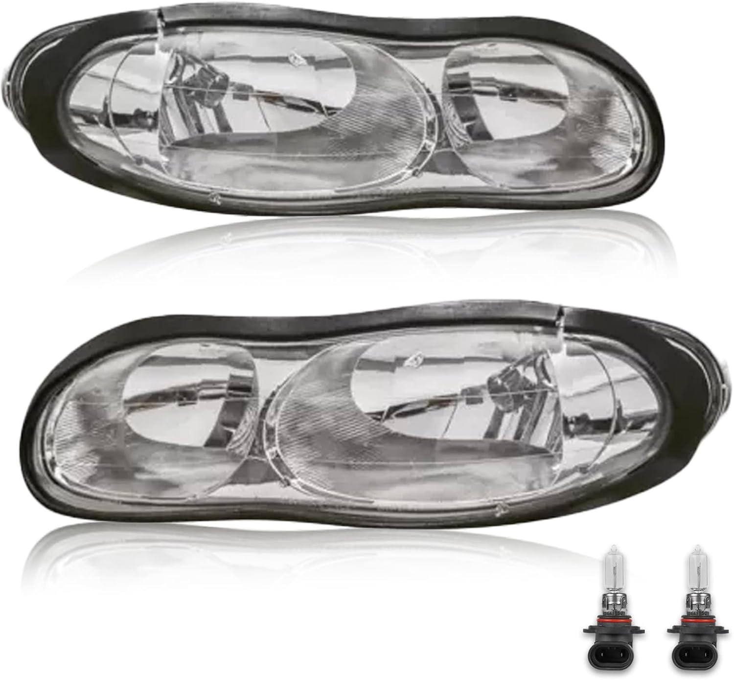 KUIPERAUTO Pair Headlights Assembly Front Lamp Compatible for 1998-2002 Chevy Camaro Driver and Passenger Side Chrome Housing/Clear Lens w/bulbs
