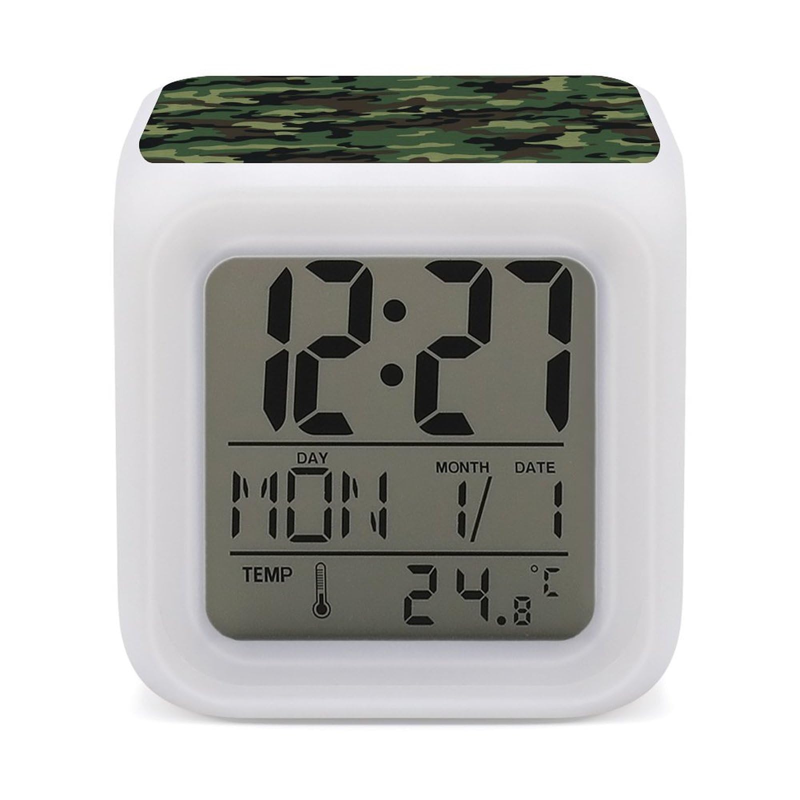 Mini relojes digitales para despertar fuerte con pantalla de temperatura LED y camuflaje militar