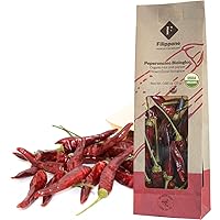 Vista 1 de FILIPPONE - Pimientos picantes enteros secos orgánicos, con tallo, 25 g (0,88 oz), Pimiento Picante Siciliano Pepperoncino con aroma y sabor