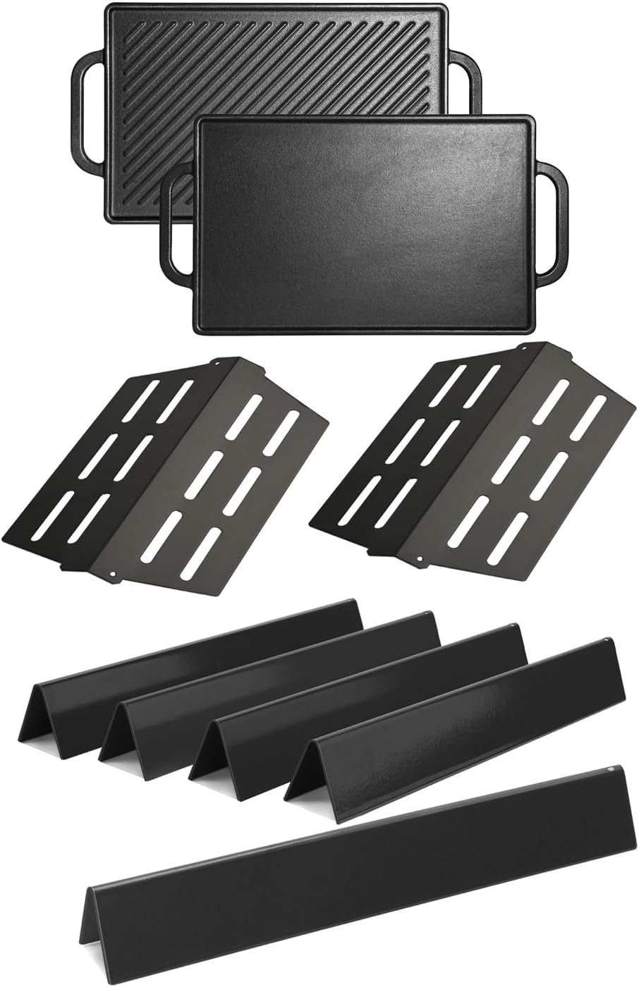 Leship 13'' x 8.25'' Double-Sided Griddle & 17.5-inch Flavorizer Bars & Heat Deflectors Replace for Weber Genesis 300 Series E310 E320 E330 EP310 EP320 EP330 S310 S330 Grills(Front Control)
