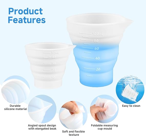 Dosing Ball for Liquid Detergent, 4 Pcs Laundry Washing Liquid Dispenser with Scale Foldable Silicone Measuring Cups Reusable Laundry Liquid Dosing Measuring Cups for home Baking Labs Etc