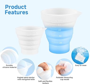 Dosing Ball for Liquid Detergent, 4 Pcs Laundry Washing Liquid Dispenser with Scale Foldable Silicone Measuring Cups Reusable Laundry Liquid Dosing Measuring Cups for home Baking Labs Etc