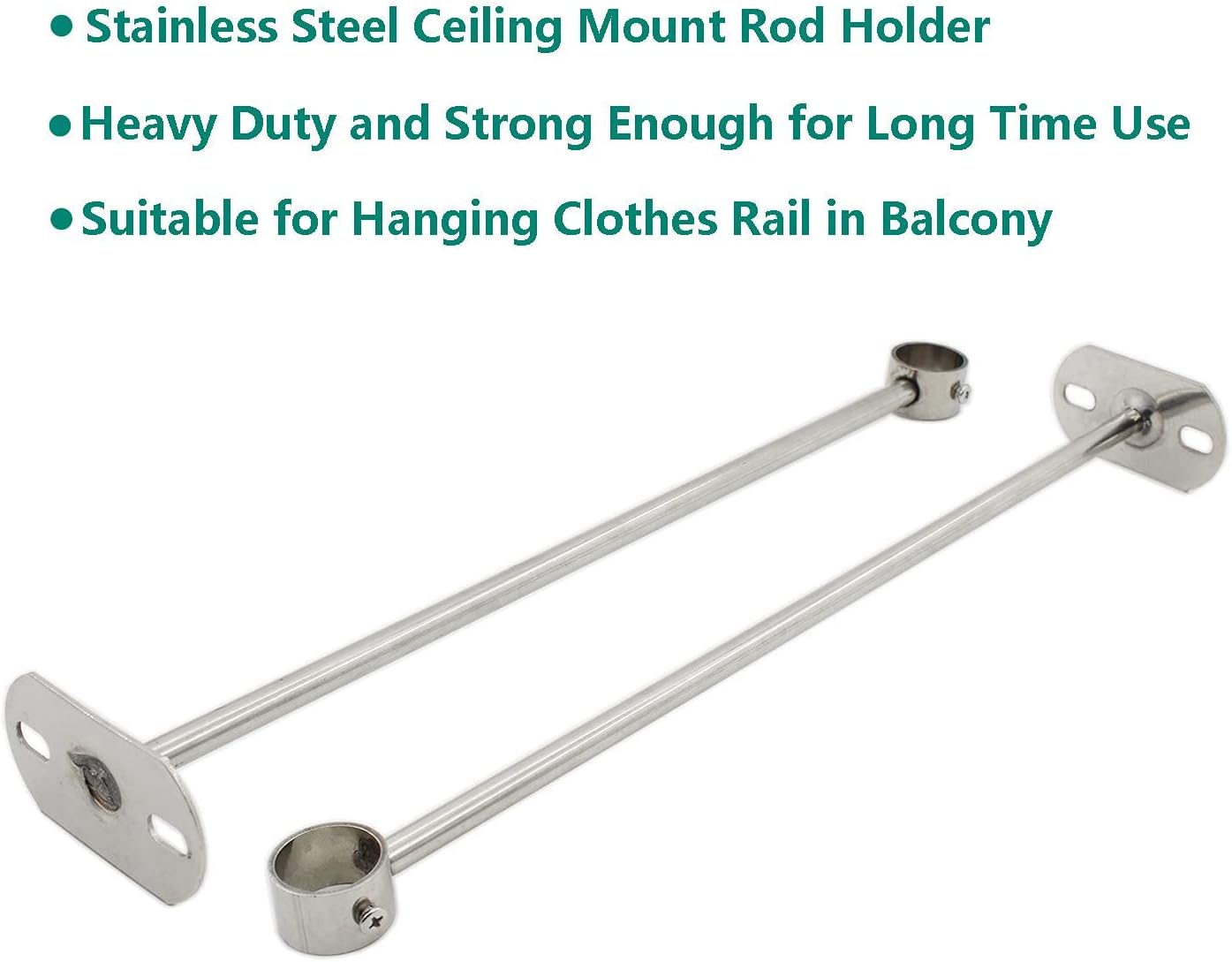 2 Pack Ceiling Mount Bracket, Stainless Steel Wardrobe Pipe Bracket Rod Holder Ceiling Holder, ULIFESTAR Shower Curtain Closet Wardrobe Rod Lever Support Holder Pipe Flange Socket 25x500mm/1x20''