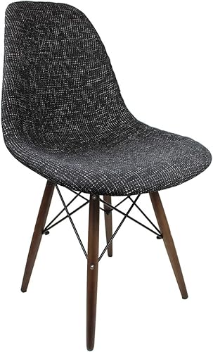Miniatura 3 de Mid-Century - Silla de comedor lateral tapizada de tela tejida moderna con patas Eiffel de madera de nogal oscuro, juego de 2 (negro)