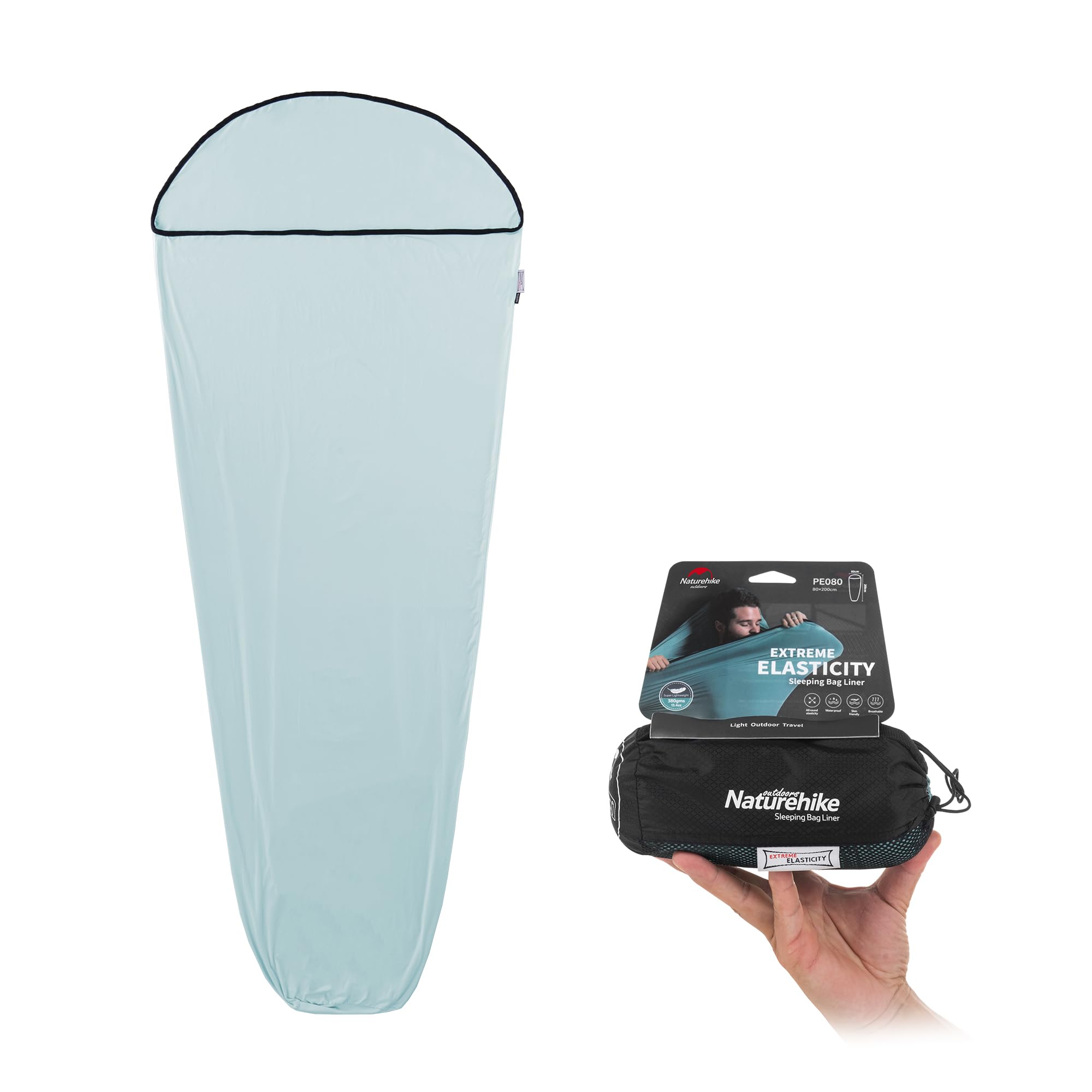 Naturehike Hut Sleeping Bag Ultralight Sleeping Bag Liner only 390g High Elasticity Travel Sleeping Bag with Small Pack Size for Backpacking, Hostels and Camping