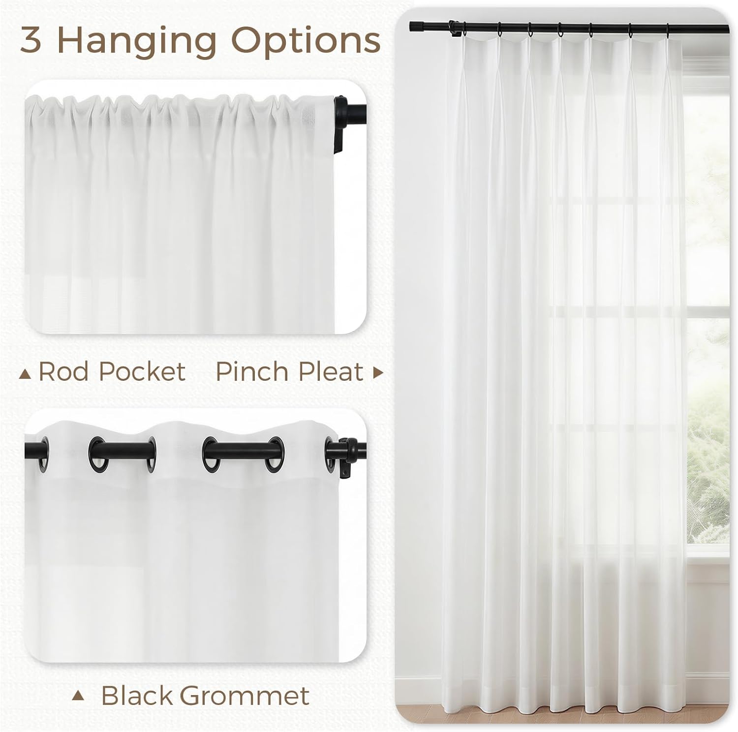 TWOPAGES Scratch Resistant Waffle White Sheer Curtain, Custom Pet Friendly Voile Drapery for Living Room Bedroom, Bella Collection 1 Panel
