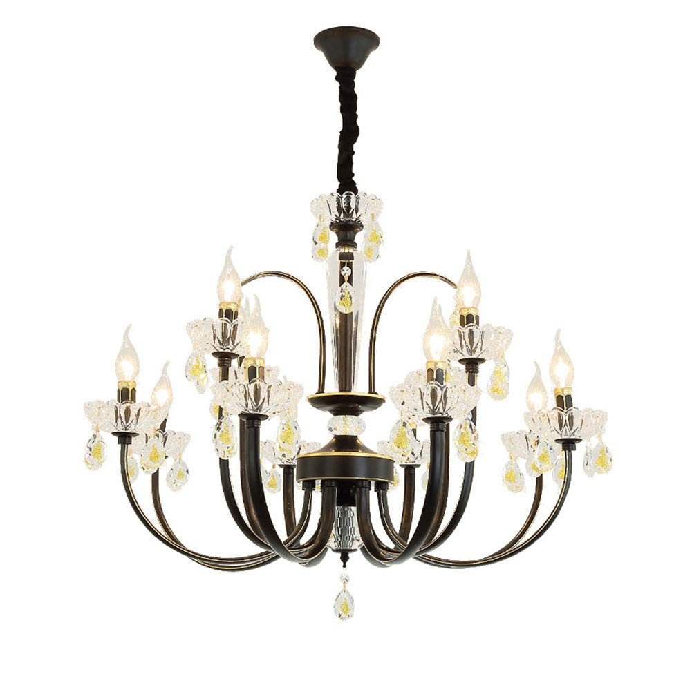 Während Lighting,E14 Amerikaner Prägnant Eisenkunst Kronleuchter Beleuchtung,Wohnzimmer Esszimmer Schlafzimmer Kleidung Store Licht,Kreativ Kerze Kristall Kronleuchter Lichter-Schwarzes gold 12 kopf