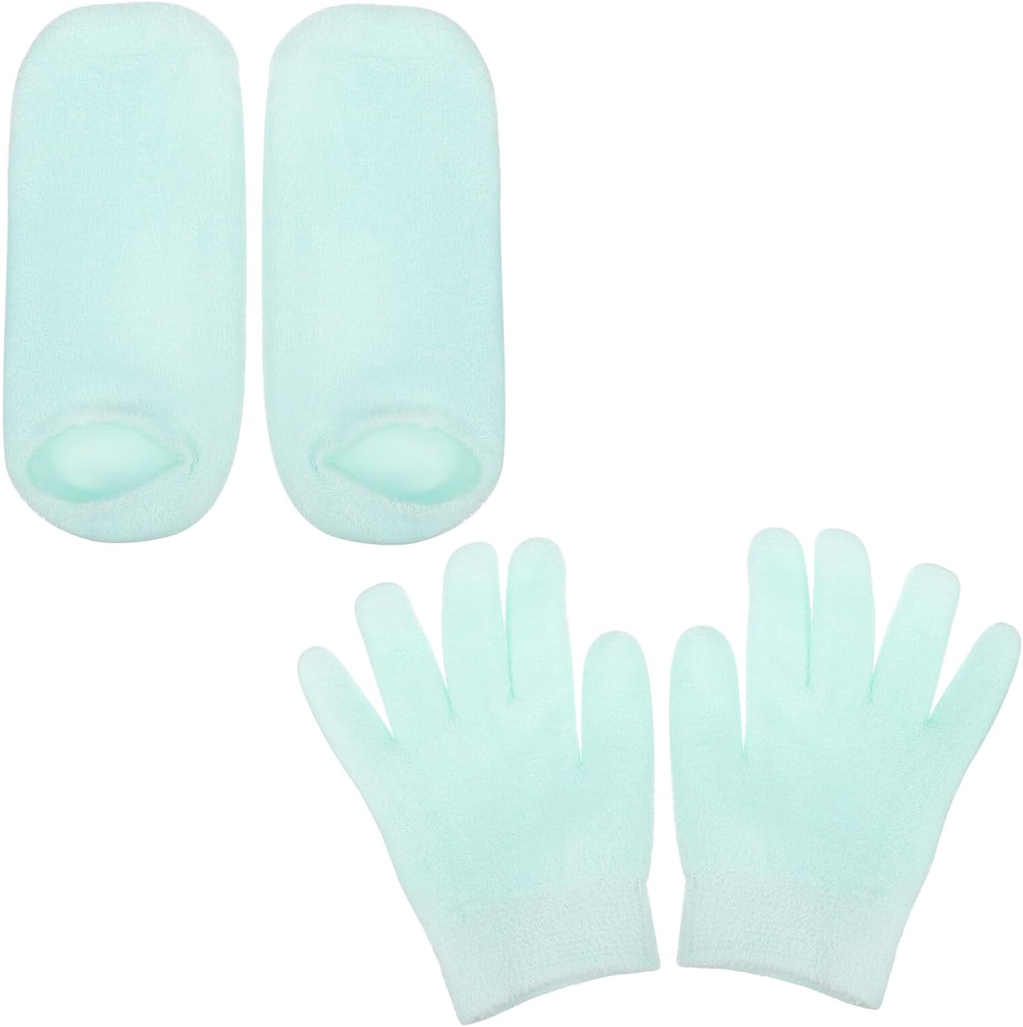 FRCOLOR Moisturizing Gel Gloves and Cracked Foot Moisturizing Socks Set, 4pcs Green Hand and Foot Care for Women Dry Skin Treatment
