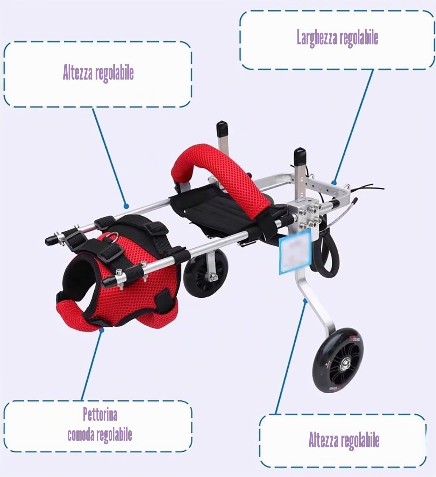 Sedia a rotelle per Gatti per Gambe Posteriori paralizzate, Attrezzatura per camminatore per Sedia a rotelle per Animali Domestici in Alluminio, Carrello con Ruote per addestramento alla(Righello: S)