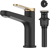 Vista 27 de KRAUS Indy - Grifo de baño en negro mate con mango único, drenaje emergente y líneas de suministro, KBF-1411MB