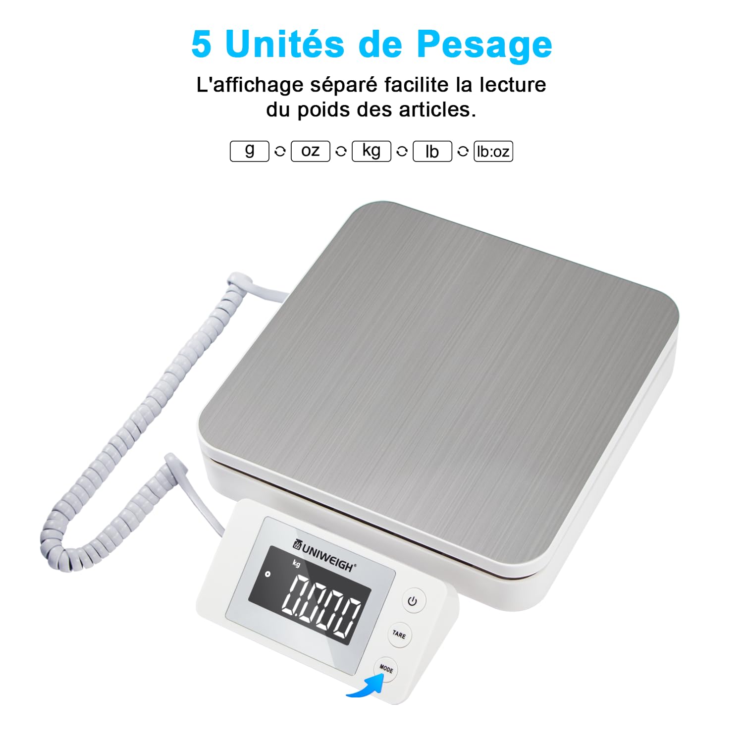 Balance postale numérique UNIWEIGH 88lb/0.1oz avec tare et affichage LCD pour colis et petites entreprises