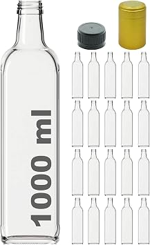 Afracam Maraska Transparent 1000 ml Empty Glass Bottle with Locking Lid and Hood 20 Pieces