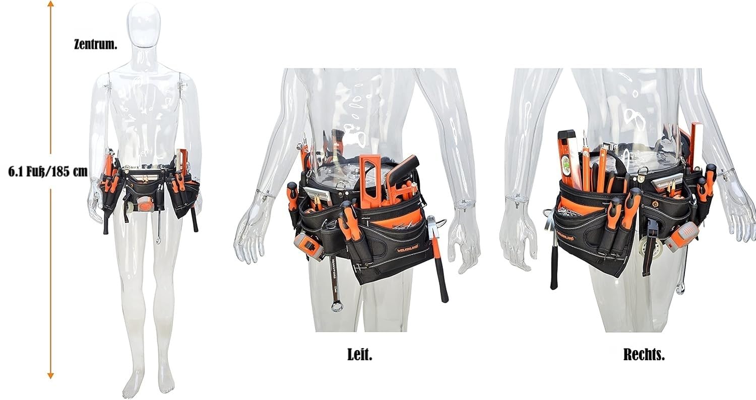 WELKINLAND 18 Taschen Zimmermanns-Werkzeuggürtel - Bau- & HVAC-Werkzeugtasche für Herren