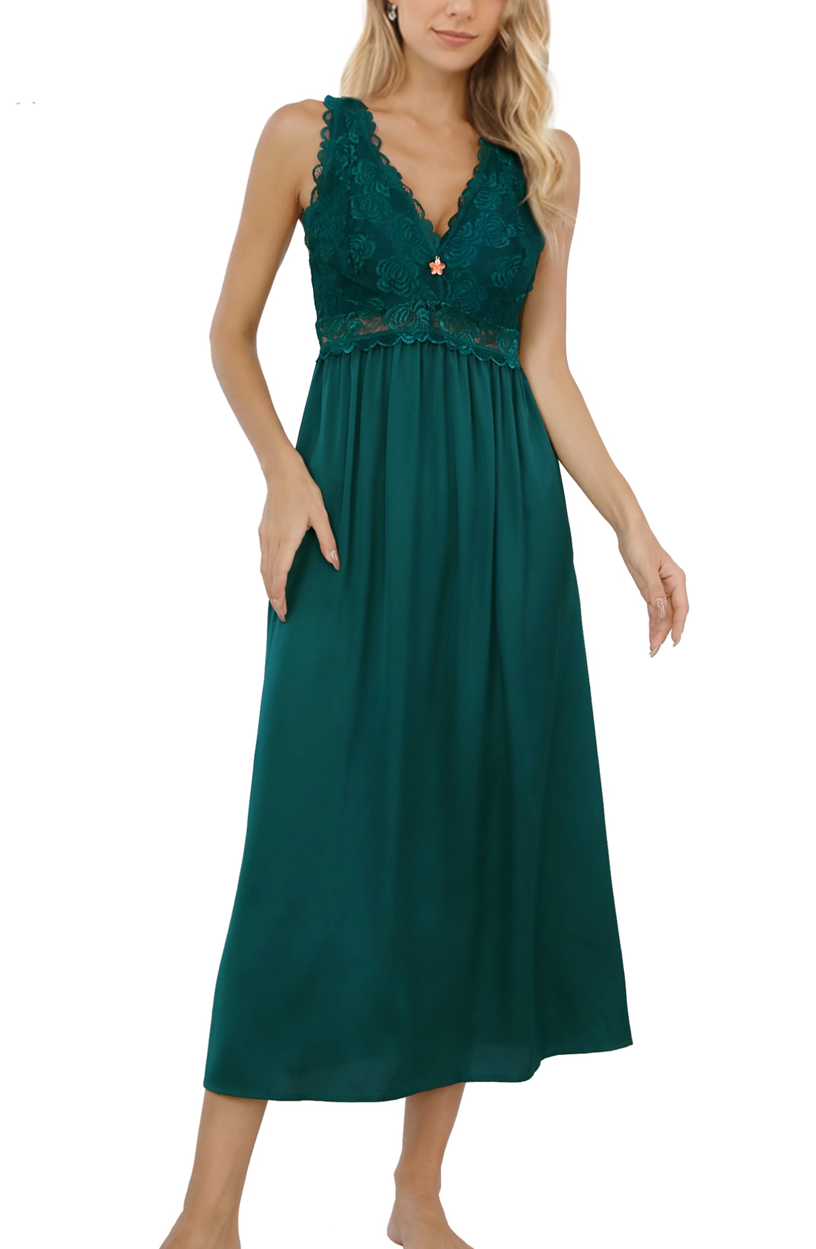 ALCEA ROSEA Womens Sexy Nightgowns Long Floral Lace silky Lingerie supportive Chemises Full slip for Women Elegant Sleepwear