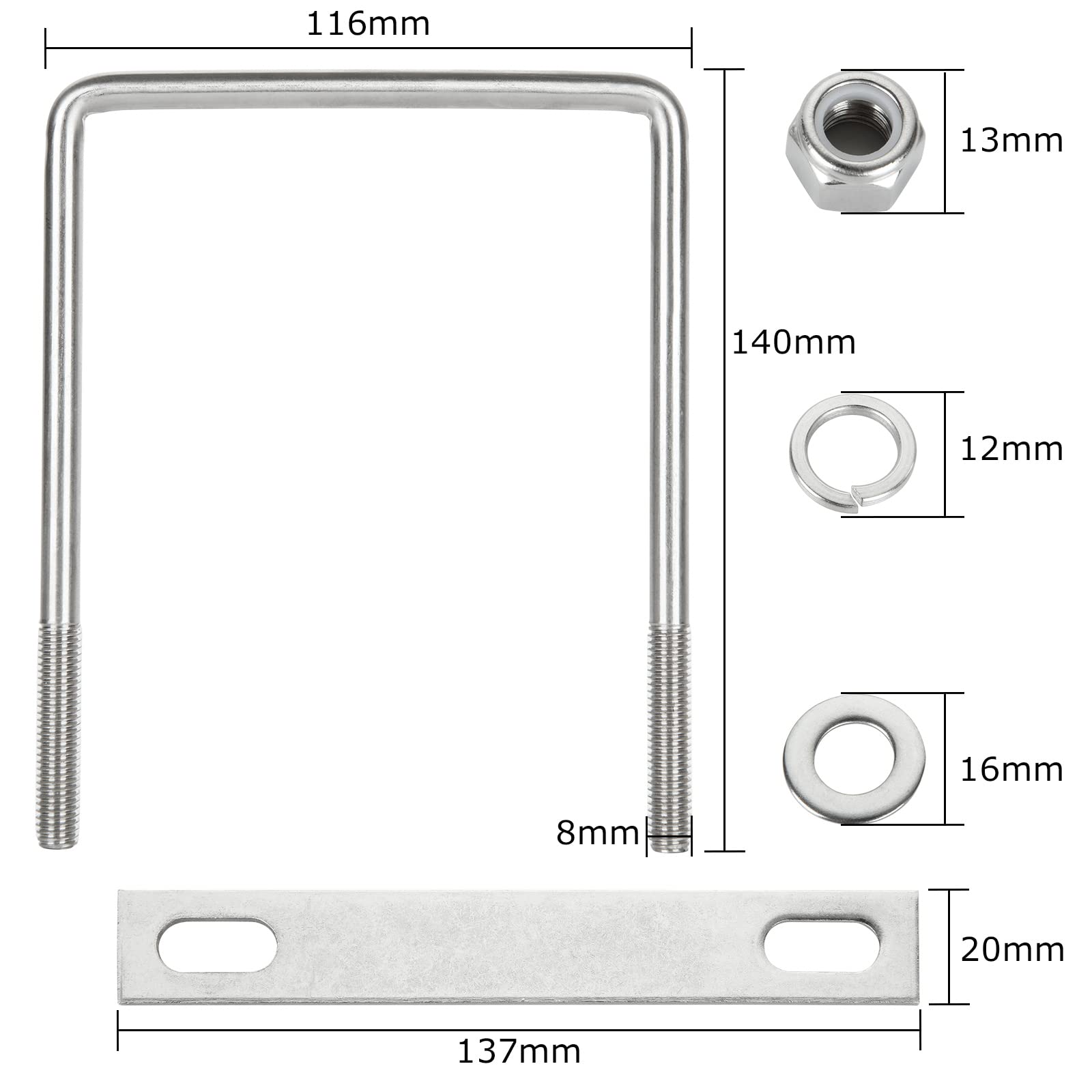Amazon.co.jp: RILIHII コ型ボルト【4個セット】スクエアUボルト 102mm