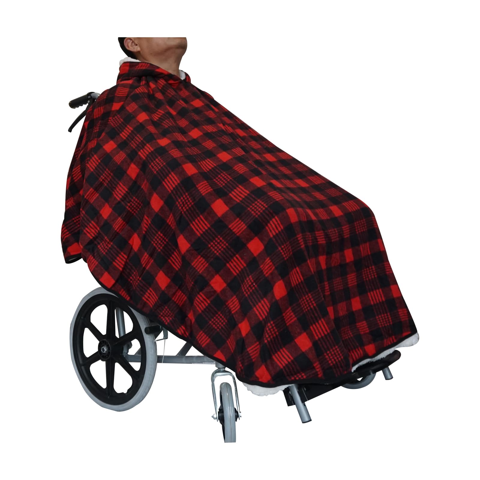 HOONHERY Wheelchair Warmer Blanket, Semi Wrapped Wheelchair Warmer Blanket, Fleece Wheelchair Blanket for Adults with Hat, Suitable for Most Adults, Red