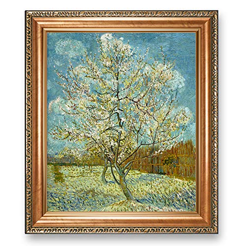 A&T ARTWORK The Pink Peach Tree by Vincent Van Gogh.Framed Size:24.5x20.5 inches,Image Size:20x16 inches Reproductions For HomeDecor,Italy Style Luxurious Gold Embossing Frame