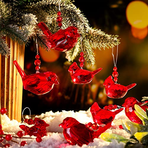 Christmas Cardinal Ornaments Acrylic Red Cardinal Bird Hanging Ornament Memorial Decor For Xmas Tree Decorations Holiday Hanging Figurine For Christmas Party, 3.54 Inch, 2.48 Inch (Cute, 8 Pcs) #TOP6