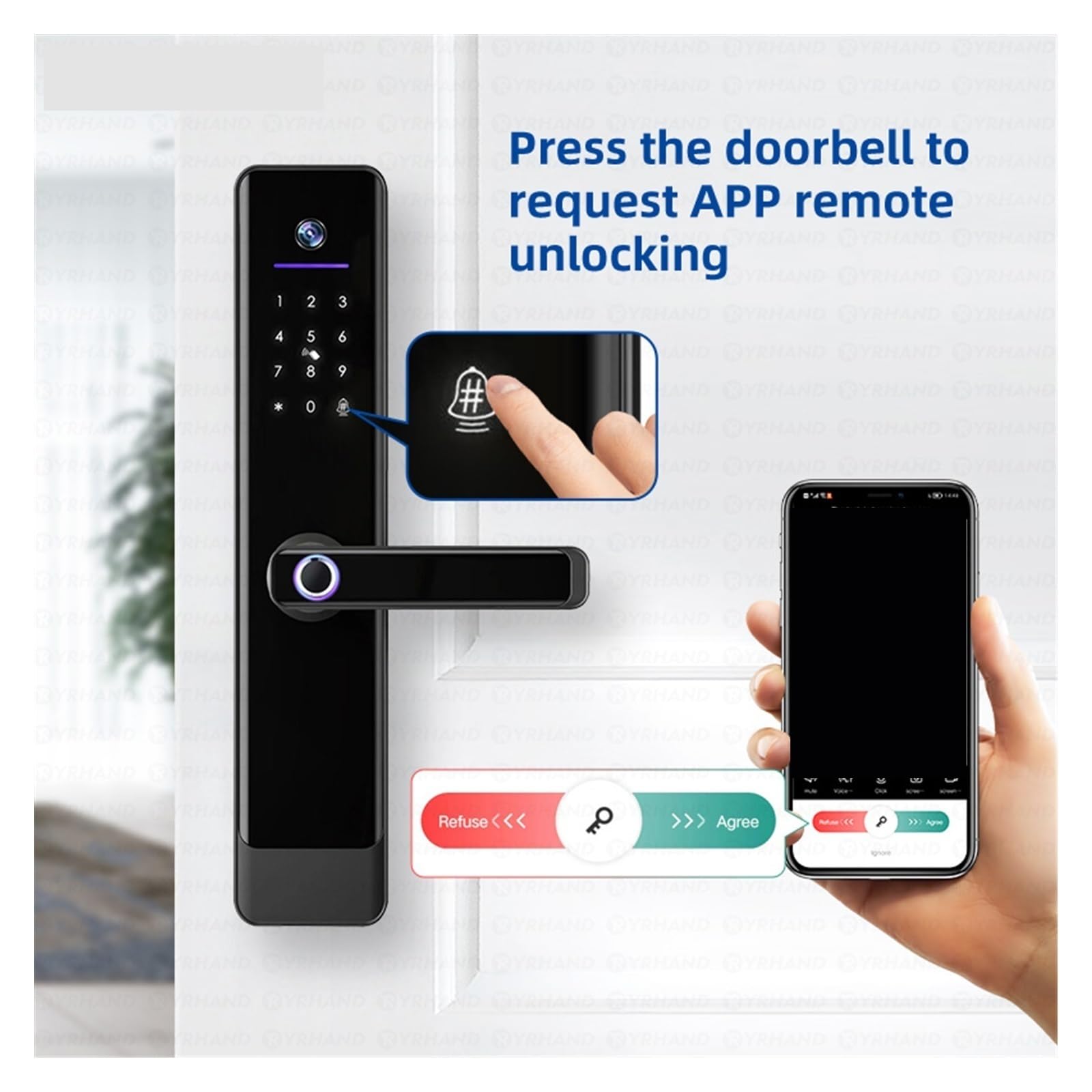Serrure intelligente, Interphone Vidéo Wi-Fi, Serrure Connectée Étanche Avec Déverrouillage À Distance, Biométrie Électronique Numérique Et Verrouillage Intelligent For La Maison(E908 4085)