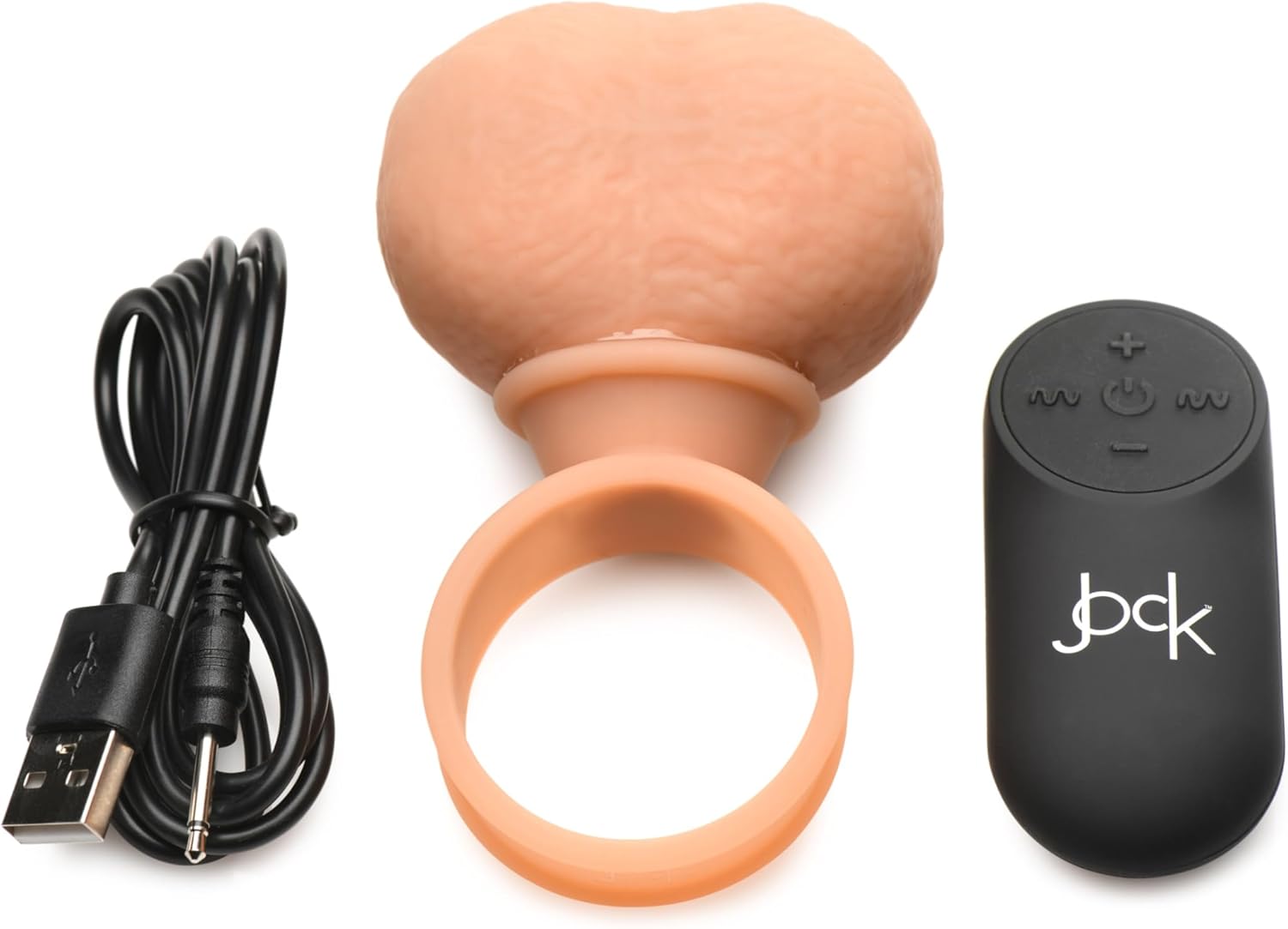CURVE TOYS Jock 28X Vibrating Realistic Balls w/Remote 35mm for Men, Women, & Couples. 4 Speeds & 7 Vibrations Rechargeable & Waterproof Vibrating Balls, 1 Piece, 35mm, Light