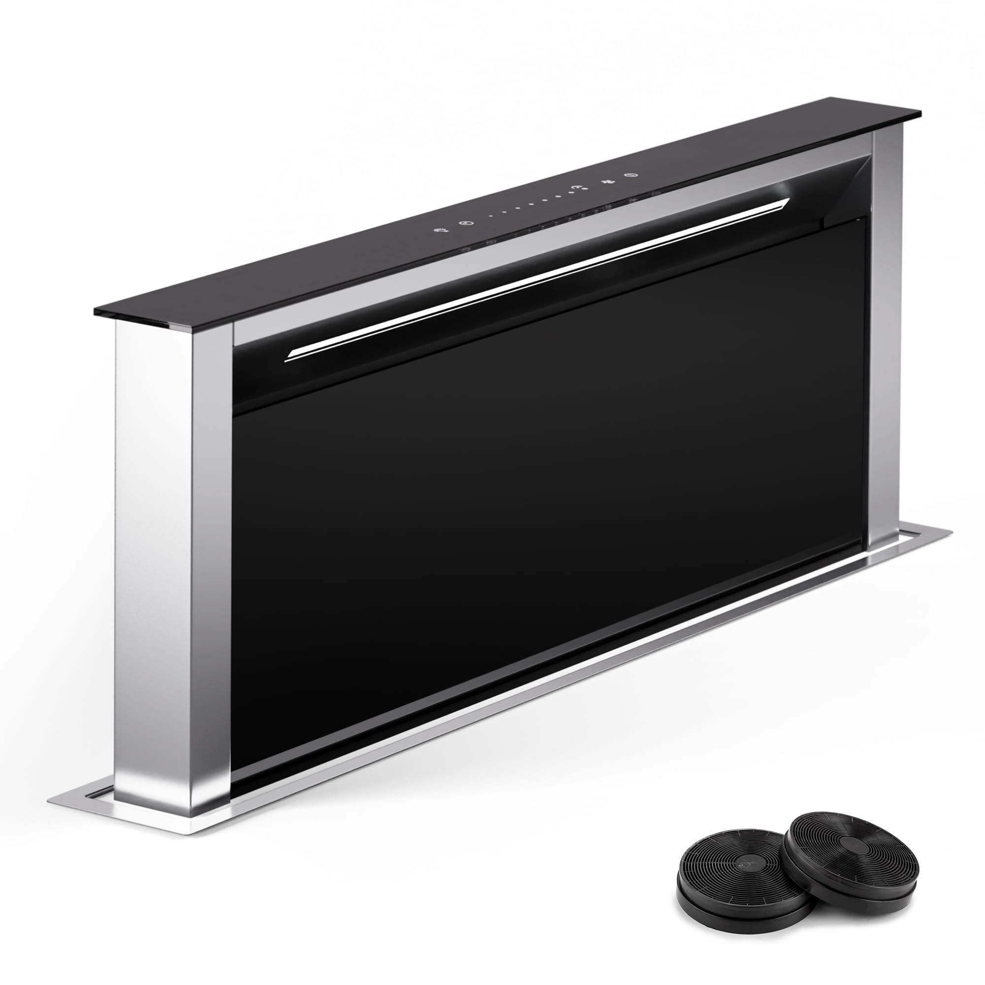 Cappa aspirante Klarstein 75 cm, cappa aspirante da cucina a scomparsa, cappa aspirante da cucina a ricircolo 2 in 1, portata d'aria 576 m³/h, cappa aspirante con luce LED e pannello touch, nero
